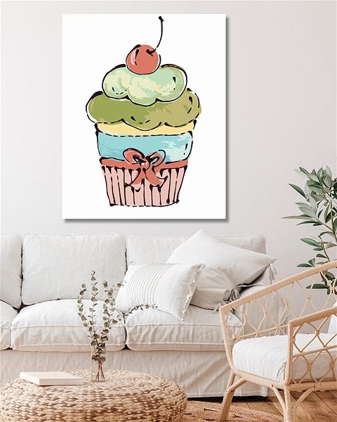 Maľovanie podľa čísel Cupcake s ružovou čerešňou (Haley Bush), 80 × 100 cm, plátno napnuté na rám ...