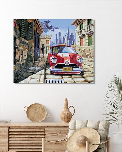Malování podle čísel Červené auto, 80×100 cm, bez rámu a bez vypnutí plátna ...