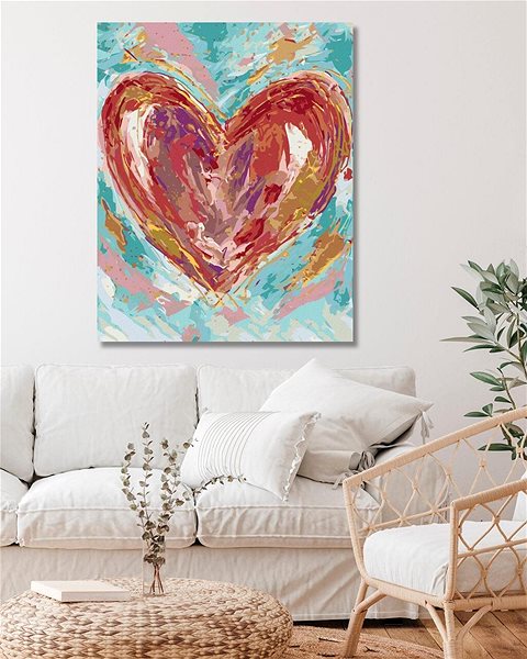 Maľovanie podľa čísel Červené srdce na zelenom pozadí II (Haley Bush), 80 × 100 cm, bez rámu a bez napnutia plátna ...