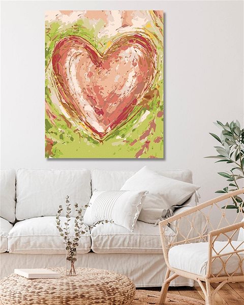 Maľovanie podľa čísel Červené srdce na zelenom pozadí III (Haley Bush), 80 × 100 cm, bez rámu a bez napnutia plátna ...