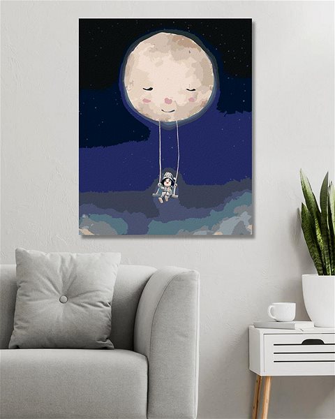 Maľovanie podľa čísel Dievča hojdajúce sa na mesiaci, 80 × 100 cm, plátno napnuté na rám ...
