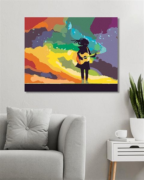 Maľovanie podľa čísel Dievča hrajúce na gitaru s farebným dymom, 80 × 100 cm, bez rámu a bez napnutia plátna ...