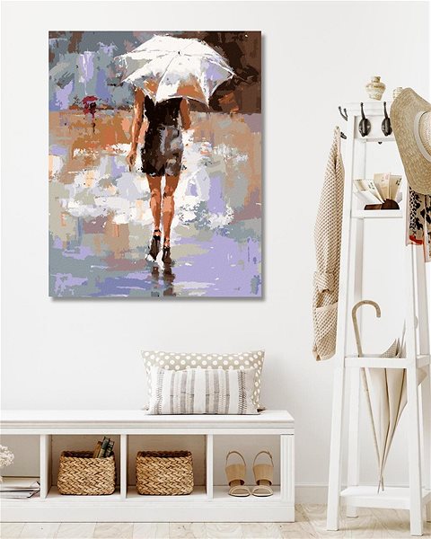 Maľovanie podľa čísel Dievča s bielym dáždnikom, 80 × 100 cm, plátno napnuté na rám ...