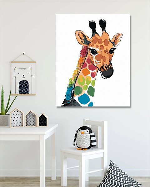Maľovanie podľa čísel Dúhová žirafa, 40 × 50 cm, napnuté plátno na rám ...
