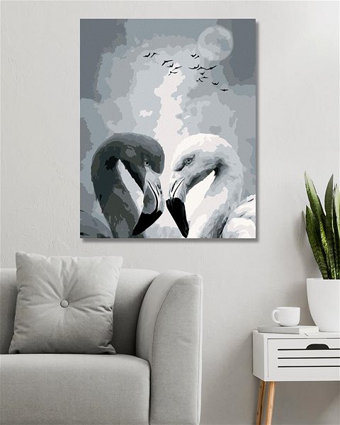 Malování podle čísel Dva plameňáci pod měsícem, 40×50 cm, bez rámu a bez vypnutí plátna ...