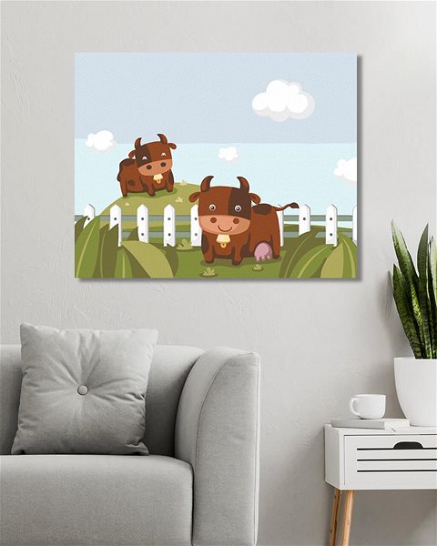 Malování podle čísel Dvě krávy na pastvě, 80×100 cm, bez rámu a bez vypnutí plátna ...