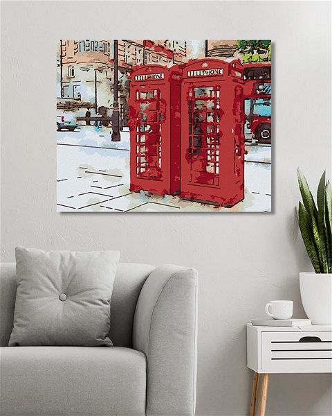 Maľovanie podľa čísel Dve telefónne búdky v Londýne, 40 × 50 cm, bez rámu a bez napnutia plátna ...
