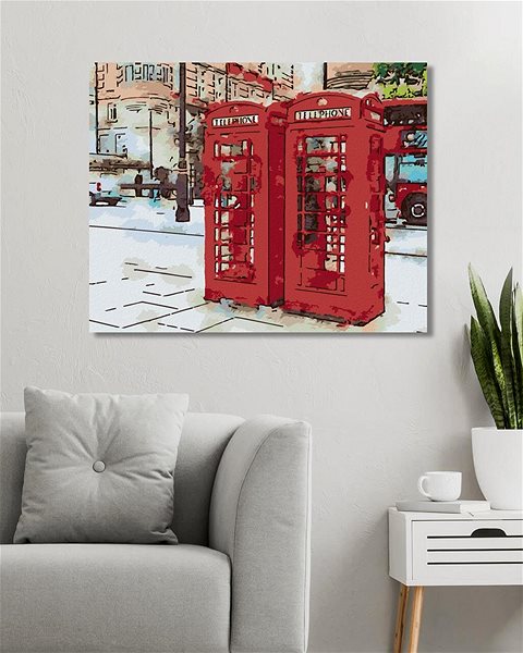 Maľovanie podľa čísel Dve telefónne búdky v Londýne, 40 × 50 cm, plátno napnuté na rám ...