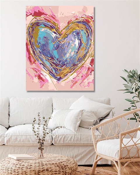 Maľovanie podľa čísel Fialové srdce na ružovom pozadí (Haley Bush), 40×50 cm, vypnuté plátno na rám ...
