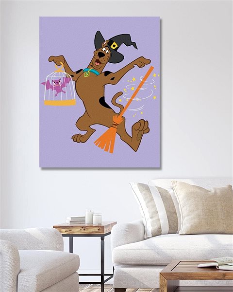 Maľovanie podľa čísel Halloweensky Scooby s metlou (Scooby Doo), 40×50 cm, vypnuté plátno na rám ...