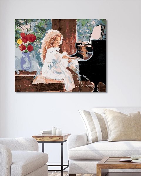 Maľovanie podľa čísel Dievčatko hrajúce na piano, 40 × 50 cm, bez rámu a bez napnutia plátna ...