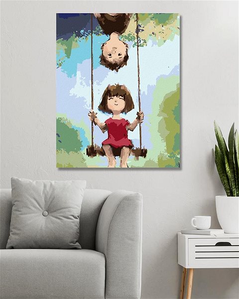 Maľovanie podľa čísel Dievča s chlapcom na hojdačke, 40 × 50 cm, plátno napnuté na rám ...
