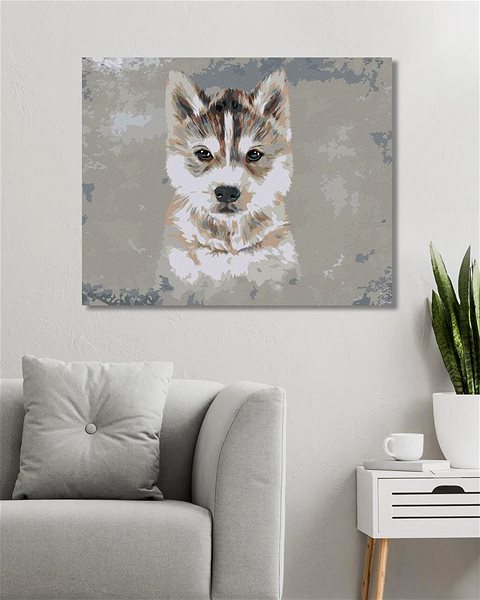 Malování podle čísel Husky na šedém pozadí, 80×100 cm, vypnuté plátno na rám ...