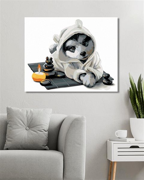 Maľovanie podľa čísel Husky relaxuje, 40 × 50 cm, plátno napnuté na rám ...