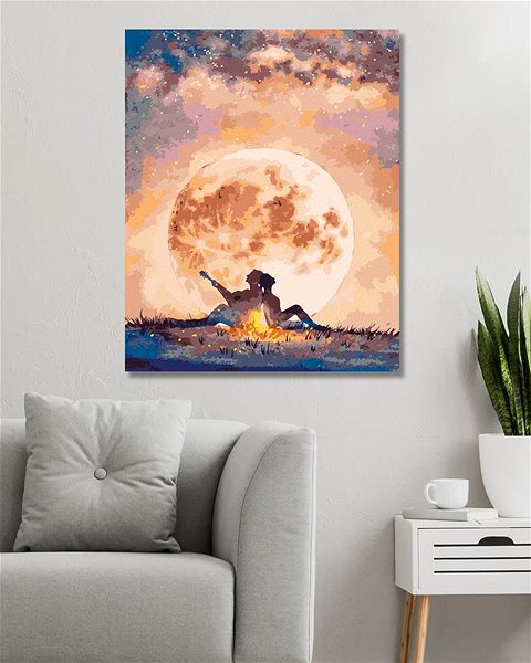 Maľovanie podľa čísel Chlapec s gitarou a dievčaťom pod mesiacom, 40×50 cm, bez rámu a bez vypnutia plátna ...