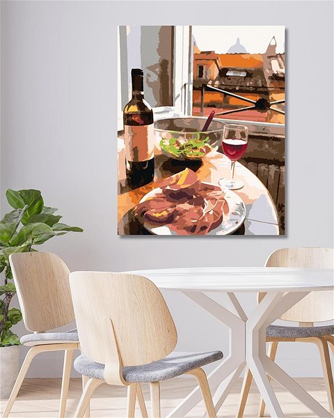 Malování podle čísel Italská večeře u okna, 40×50 cm, vypnuté plátno na rám ...