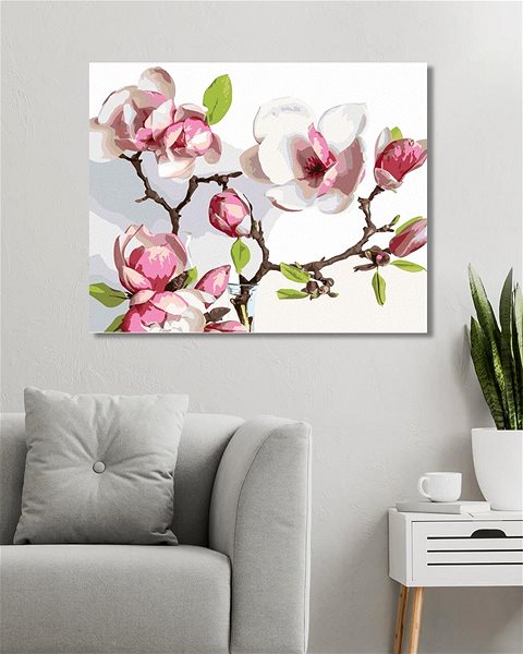 Maľovanie podľa čísel Jarná kvitnúca magnólia, 80 × 100 cm, plátno napnuté na rám ...