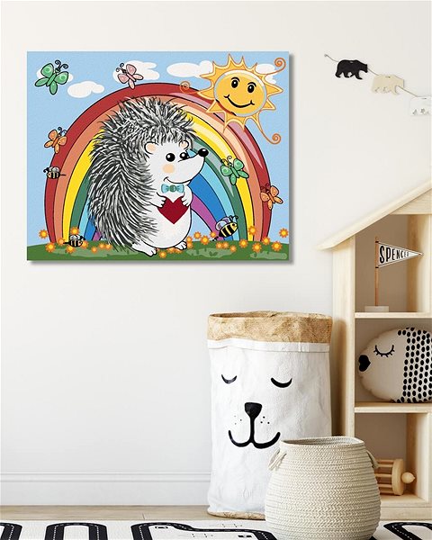 Malování podle čísel Ježek a duha, 80×100 cm, vypnuté plátno na rám ...