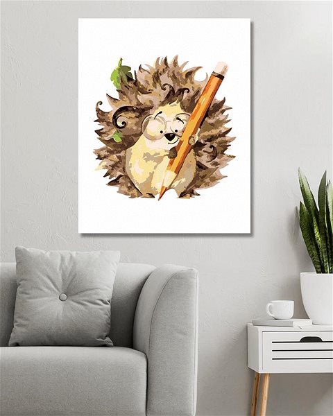 Malování podle čísel Ježek a oranžová pastelka, 80×100 cm, vypnuté plátno na rám ...