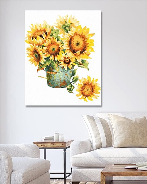 Maľovanie podľa čísel Vedro slnečníc, 40 × 50 cm, plátno napnuté na rám ...