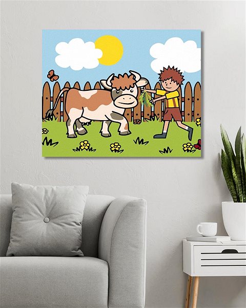 Maľovanie podľa čísel Chlapec s kravou na paši, 40 × 50 cm, bez rámu a bez napnutia plátna ...