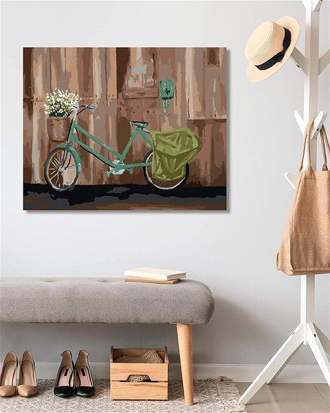 Maľovanie podľa čísel Bicykel s košíkom kvetín, 80 × 100 cm, bez rámu a bez vypnutia plátna ...