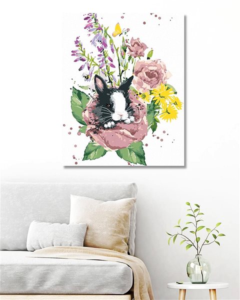 Malování podle čísel Králík mezi letními květy, 40×50 cm, vypnuté plátno na rám ...