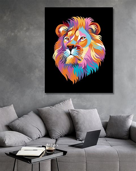 Maľovanie podľa čísel Krásny farebný lev na čiernom pozadí, 40×50 cm, bez rámu a bez vypnutia plátna ...