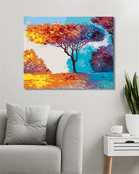 Maľovanie podľa čísel Krásny farebný strom v lese, 80 × 100 cm, plátno napnuté na rám ...