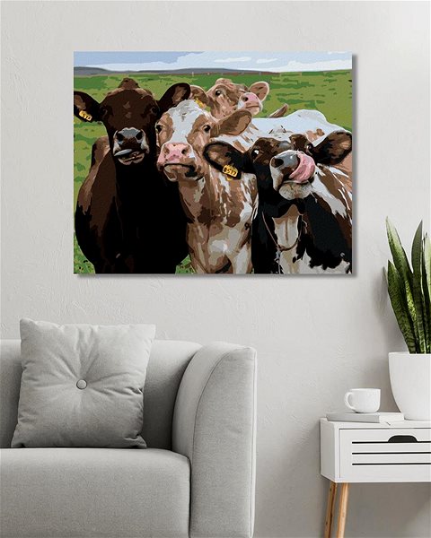 Maľovanie podľa čísel Krava a jej kamaráti, 80 × 100 cm, plátno napnuté na rám ...