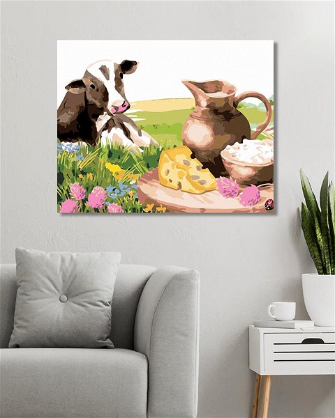 Maľovanie podľa čísel Krava a jej piknik, 80 × 100 cm, bez rámu a bez vypnutia plátna ...