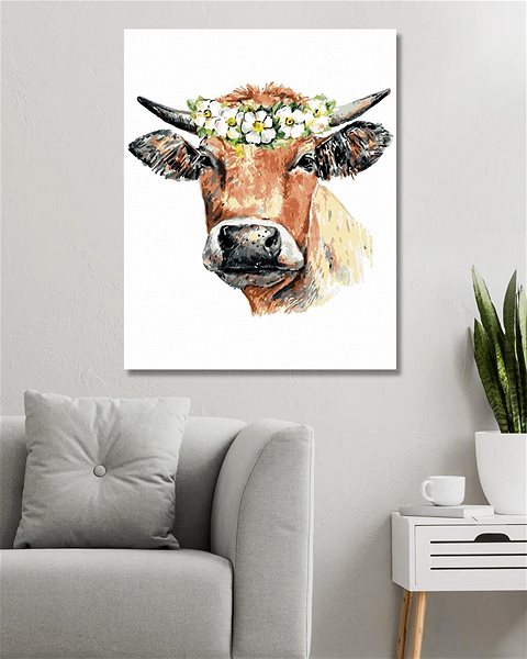 Maľovanie podľa čísel Krava s vencom, 40 × 50 cm, plátno napnuté na rám ...