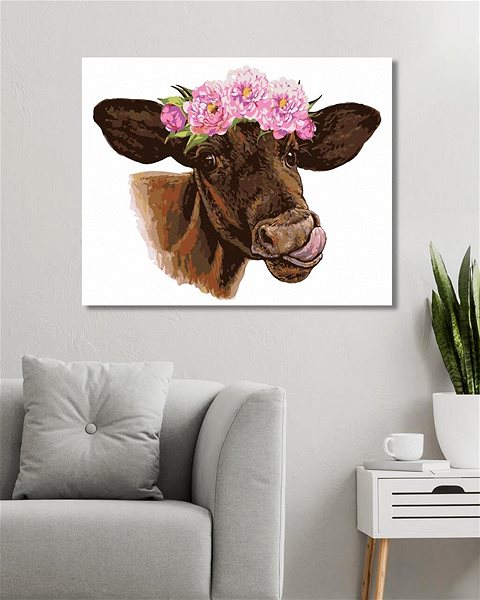 Maľovanie podľa čísel Krava s vyplazeným jazykom, 80 × 100 cm, vypnuté plátno na rám ...