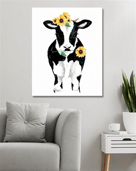 Maľovanie podľa čísel Krava so slnečnicami, 80 × 100 cm, plátno napnuté na rám ...