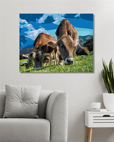 Maľovanie podľa čísel Kravy v horách, 80 × 100 cm, bez rámu a bez vypnutia plátna ...