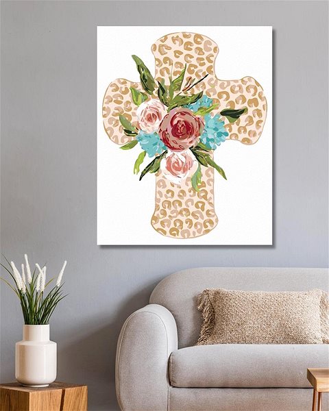 Maľovanie podľa čísel Kríž s kvetinami (Haley Bush), 80 × 100 cm, bez rámu a bez napnutia plátna ...