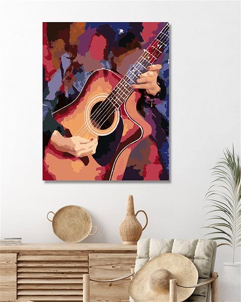 Maľovanie podľa čísel Gitara na farebnom pozadí, 80 × 100 cm, vypnuté plátno na rám ...