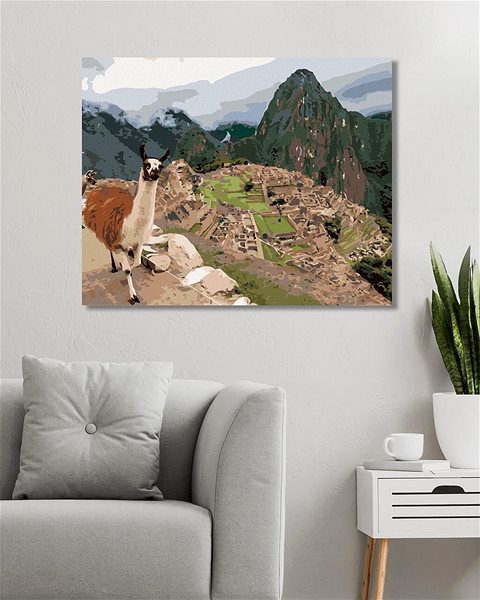 Maľovanie podľa čísel Lama a machu Picchu, 80 × 100 cm, bez rámu a bez vypnutia plátna ...