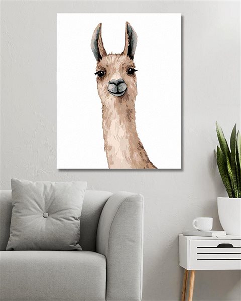 Malování podle čísel Lama na bílém pozadí, 80×100 cm, bez rámu a bez vypnutí plátna ...