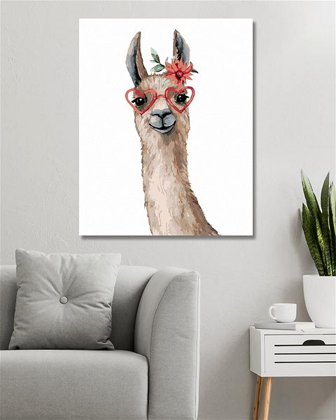 Malování podle čísel Lama s brýlemi, 80×100 cm, vypnuté plátno na rám ...