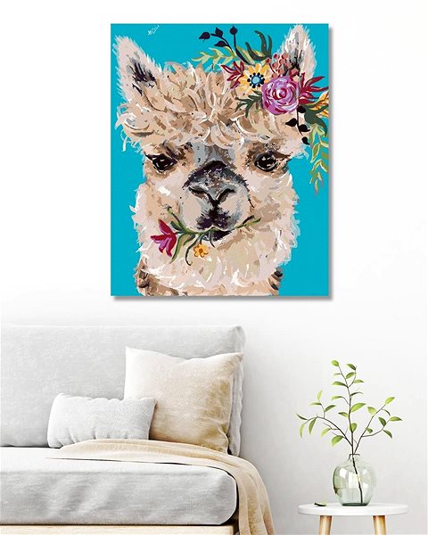 Maľovanie podľa čísel Lama s kvetinou (Haley Bush), 80 × 100 cm, plátno napnuté na rám ...