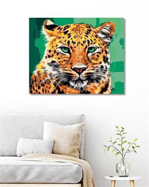 Maľovanie podľa čísel Leopard so zelenými očami, 40×50 cm, vypnuté plátno na rám ...