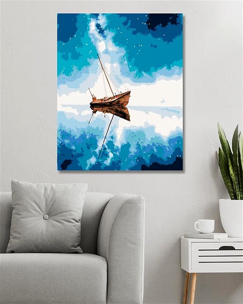 Maľovanie podľa čísel Loď a modrá vesmírna obloha, 40×50 cm, bez rámu a bez vypnutia plátna ...