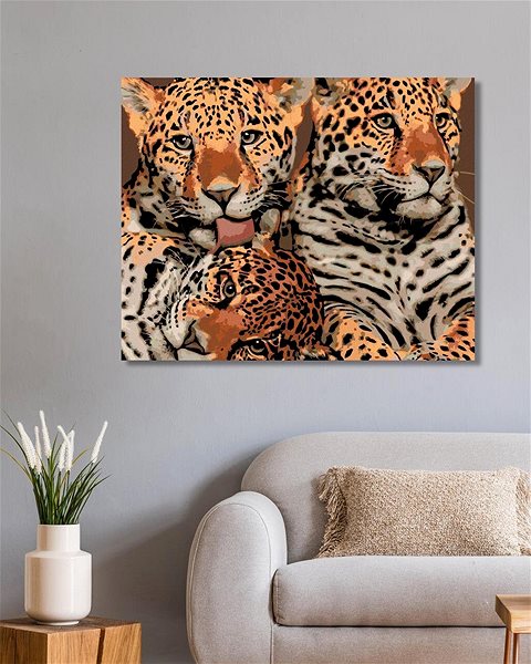 Maľovanie podľa čísel Matka jaguára a dve mláďatá, 80 × 100 cm, plátno napnuté na rám ...