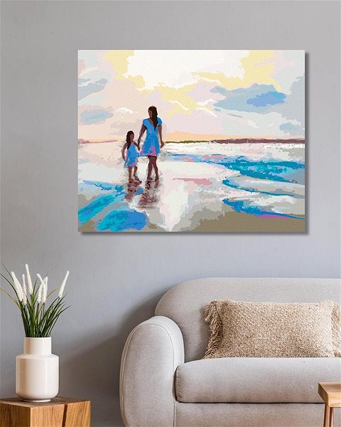 Maľovanie podľa čísel Matka s dcérou na pláži, 80×100 cm, bez rámu a bez vypnutia plátna ...