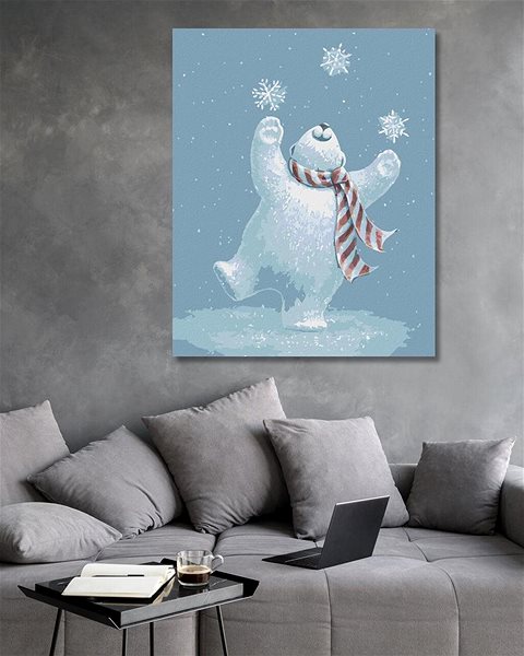 Maľovanie podľa čísel Medvedík žonglujúci s vločkami (Sue Ellen Brown), 80×100 cm, vypnuté plátno na rám ...
