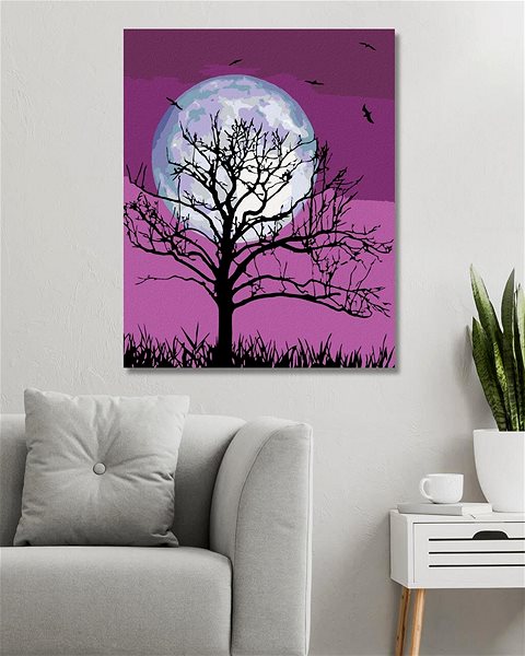 Maľovanie podľa čísel Mesiac na fialovom nebi, 80 × 100 cm, plátno napnuté na rám ...