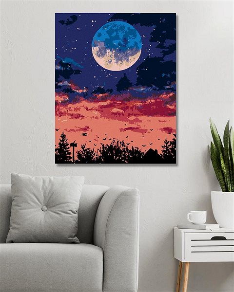 Maľovanie podľa čísel Mesiac nad nočným mestom, 40×50 cm, bez rámu a bez vypnutia plátna ...