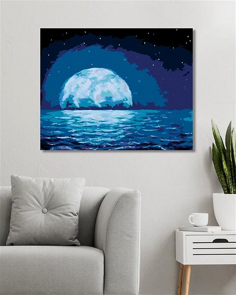 Maľovanie podľa čísel Mesiac odrážajúci sa v morských vlnách, 40×50 cm, bez rámu a bez vypnutia plátna ...
