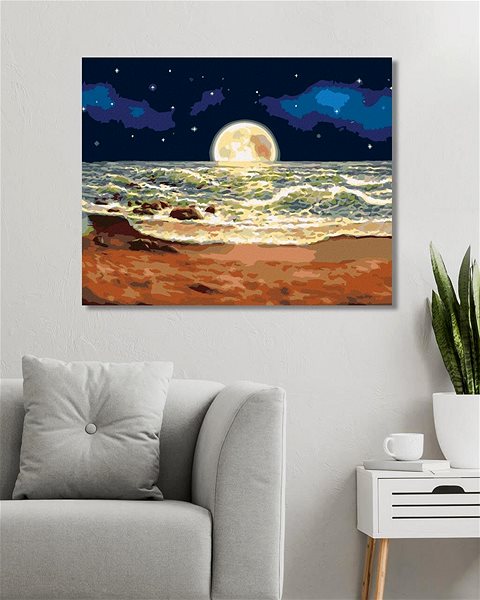 Maľovanie podľa čísel Mesiac schovaný za morom, 40×50 cm, bez rámu a bez vypnutia plátna ...